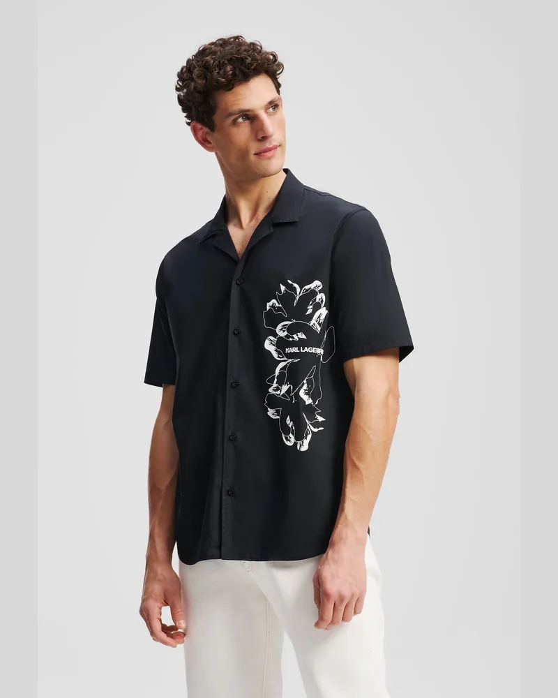 Karl Lagerfeld Hemd Mit Blumenprint, Mann, Schwarz, Größe Schwarz
