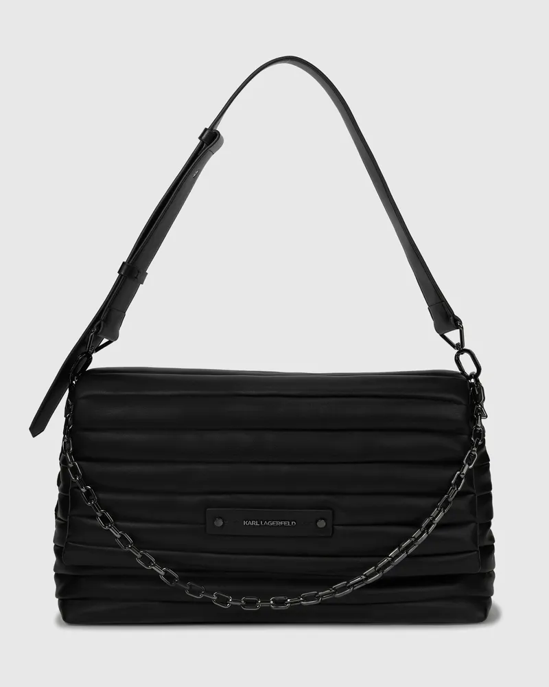 Karl Lagerfeld Mittelgroße K/essential Plie Schultertasche, Damen, Schwarz-gunmetal, Größe Schwarz-gunmetal