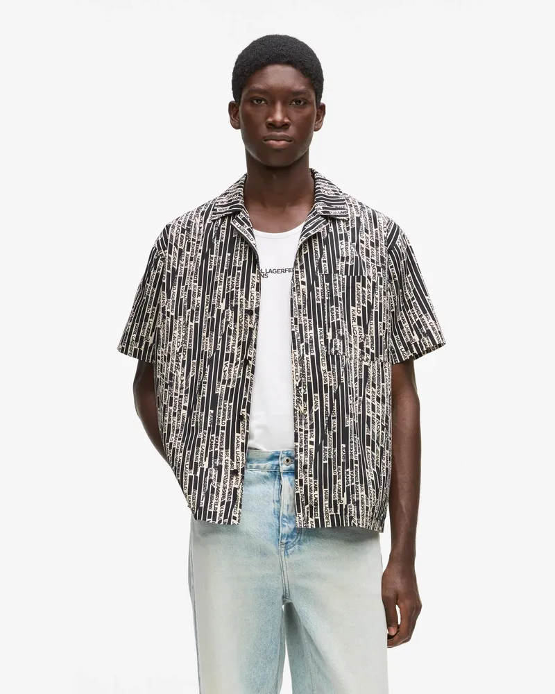 Karl Lagerfeld Kurzärmeliges Hemd Mit Logoprint, Herren, Lineares Logo Im Allover-print, Größe Lineares