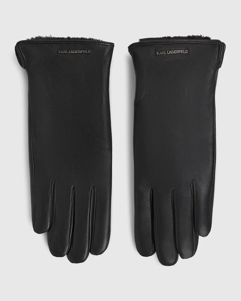 Karl Lagerfeld Lederhandschuhe Mit Logo, Female, Schwarz, Size Black