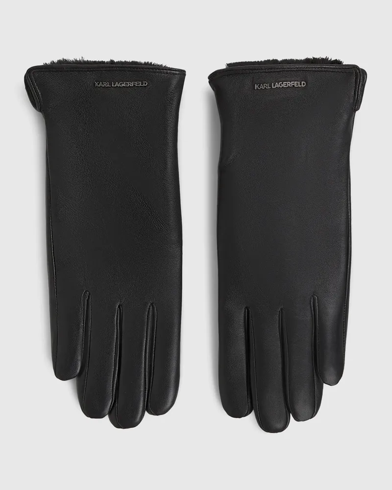 Karl Lagerfeld Lederhandschuhe Mit Logo, Female, Schwarz, Size Black