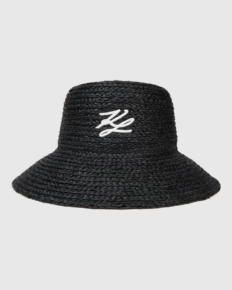 Karl Lagerfeld Strand-bucket-hat Aus Bast Mit Autograph-logo, Female, Schwarz, Size Black