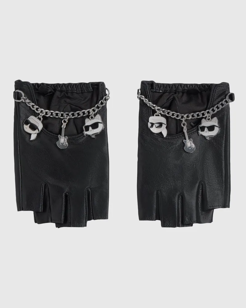 Karl Lagerfeld Ikon Fingerlose Handschuhe Mit Anhängern, Damen, Schwarz, Größe Schwarz