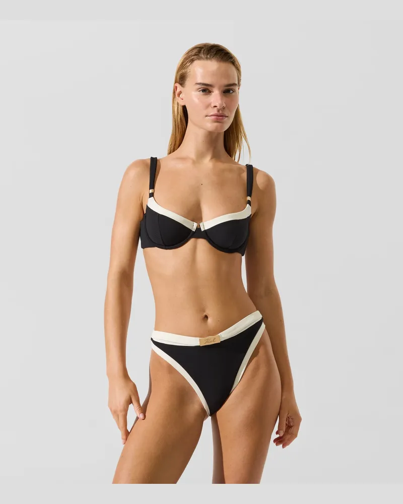 Karl Lagerfeld Bikini-top Mit Bügeln Und Kontrastrierendem Besatz, Female, Schwarz, Size Black