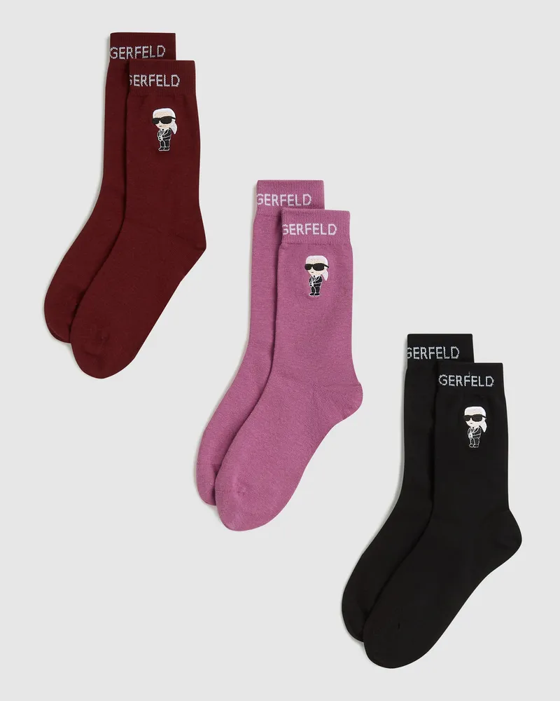 Karl Lagerfeld Ikon-socken – 3er-pack, Damen, Wein-rosa-schwarz, Größe: 39-42 Wein-rosa-schwarz