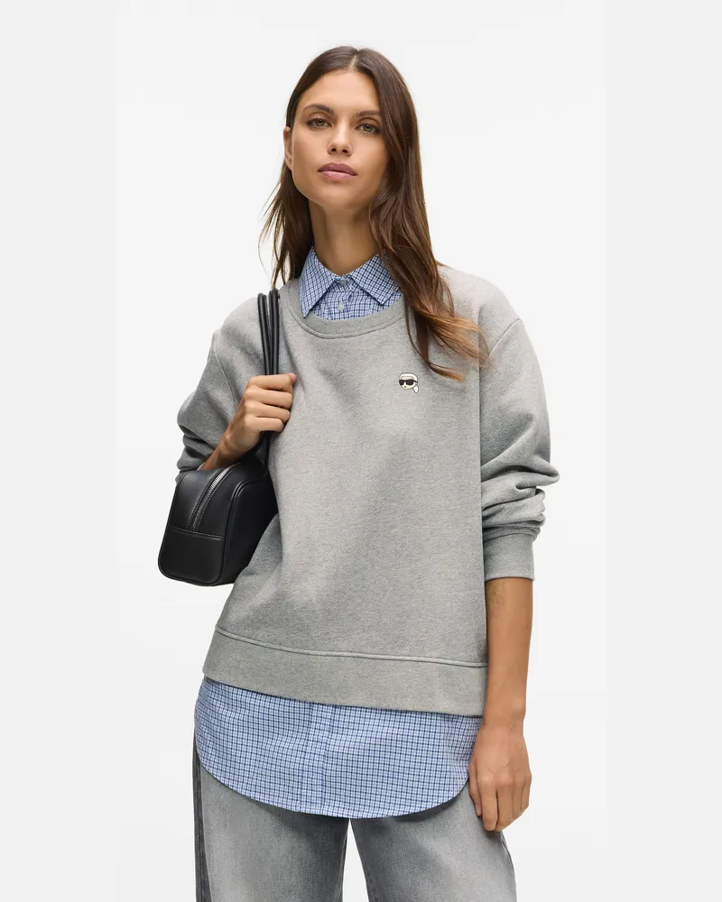 Karl Lagerfeld Ikon Zweilagiges Sweatshirt, Damen, Hellgrau Mel, Größe Hellgrau
