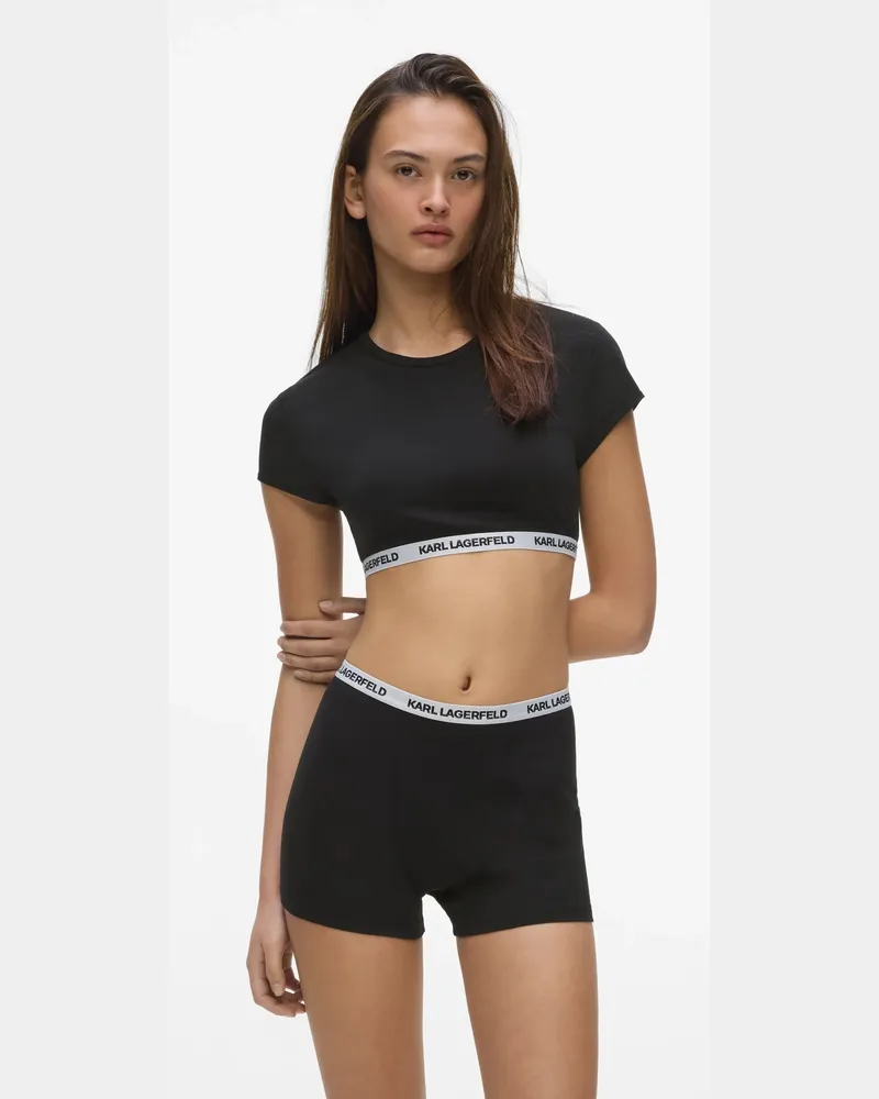 Karl Lagerfeld Crop-top Mit Logo-band, Damen, Schwarz, Größe Schwarz