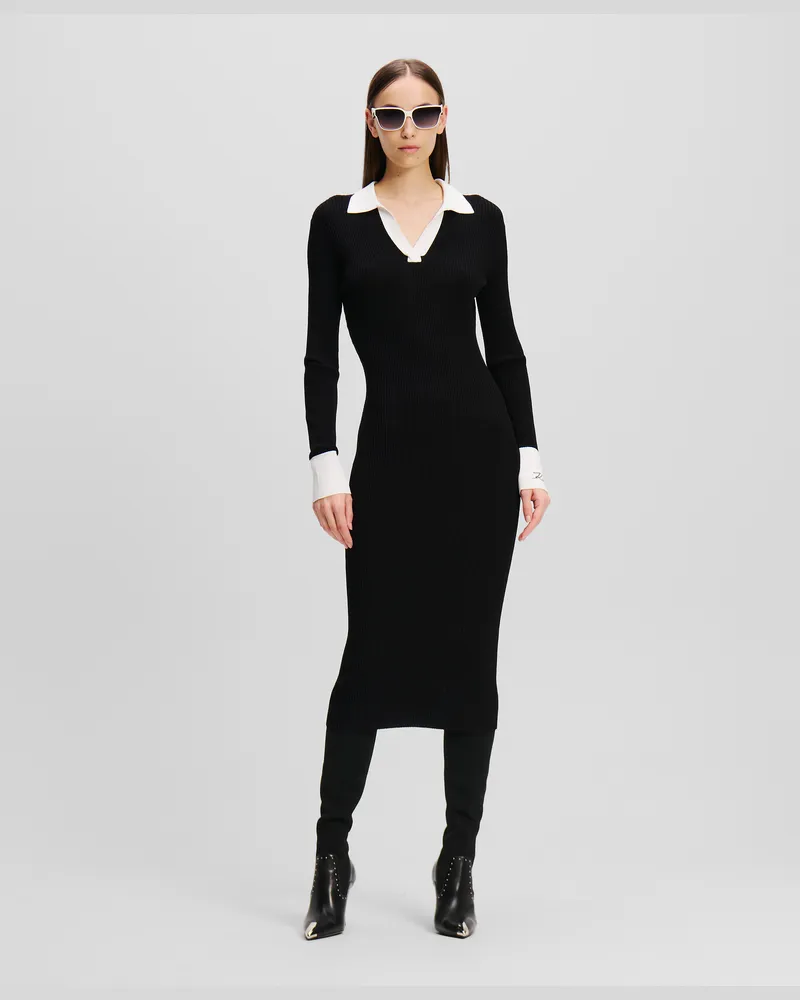 Karl Lagerfeld Essential karl Polo-strickkleid, Frau, Schwarz, Größe Schwarz