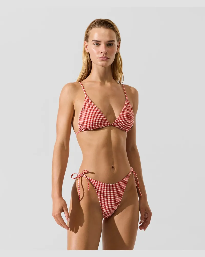 Karl Lagerfeld Ikon Bikini-top Im Gingham-muster, Female, Ikon Gingham-red, Size Red