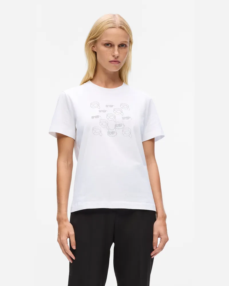 Karl Lagerfeld Ikon T-shirt Mit Strass, Damen, Weiss, Größe Weiss