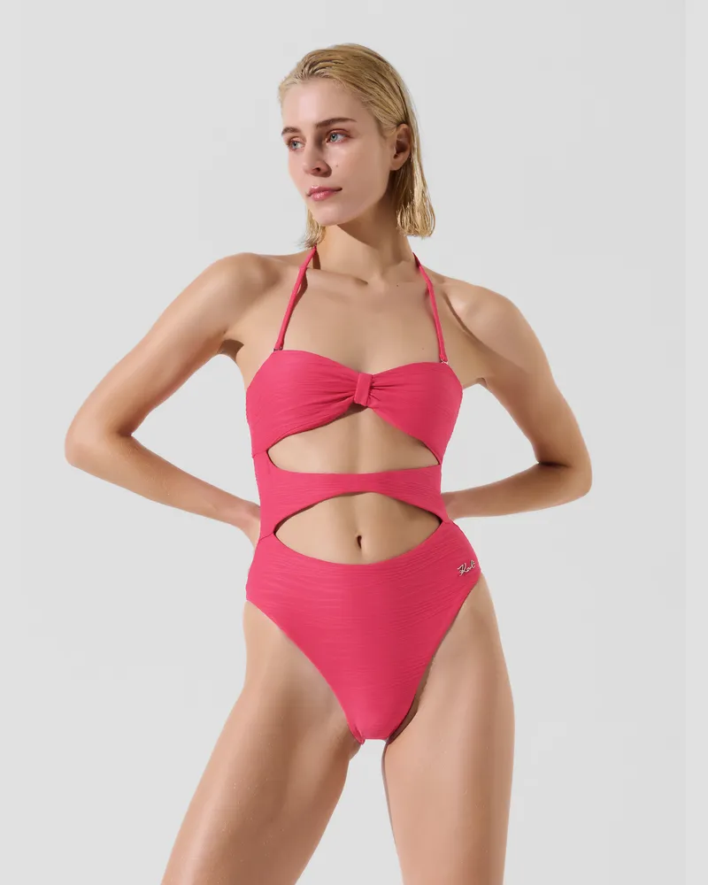 Karl Lagerfeld Gerippter Bandeau-badeanzug, Frau, Helles Rosa, Größe Helles