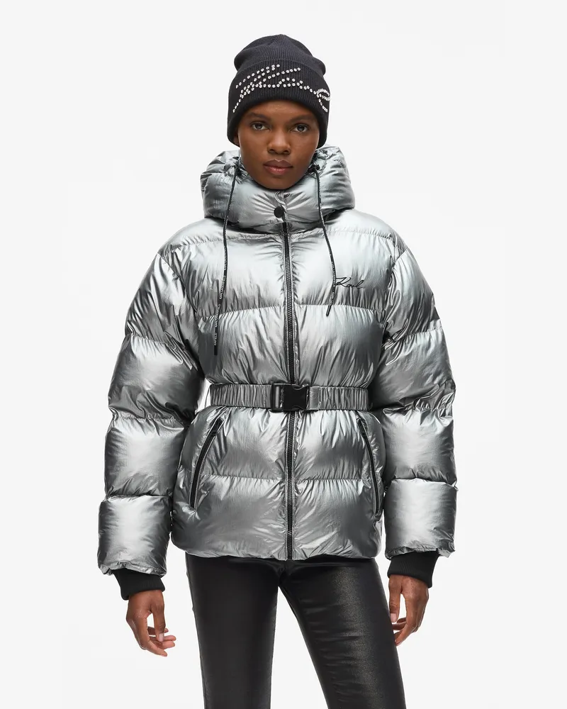 Karl Lagerfeld Metallic-pufferjacke, Damen, Silbermetall, Größe Silbermetall