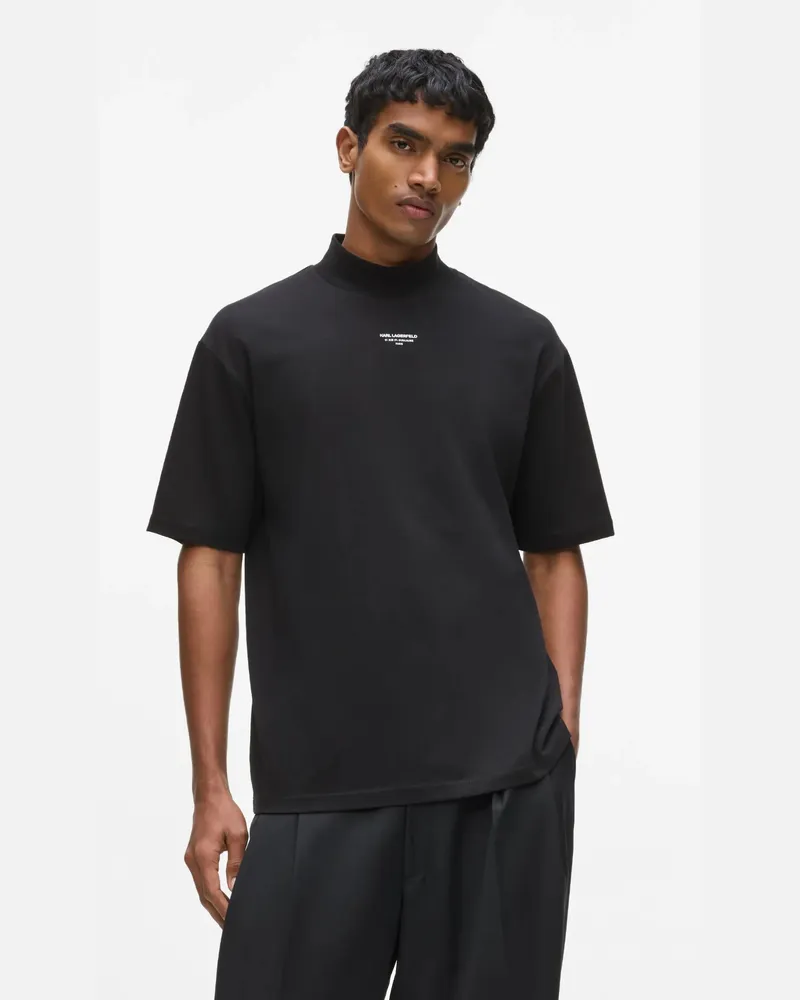 Karl Lagerfeld T-shirt Mit Stehkragen, Herren, Schwarz, Größe Schwarz