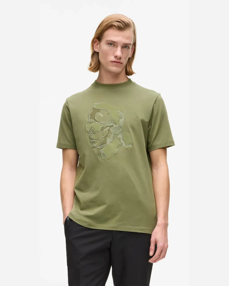 Karl Lagerfeld T-shirt Mit Farblich Abgestimmtem Karl-print, Herren, Olivgrün, Größe Olivgrün