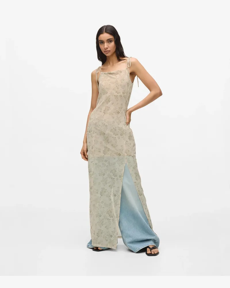 Karl Lagerfeld Maxikleid Aus Floralem Netzstoff, Damen, Weiß-mandarinenstreifen, Größe Weiß-mandarinenstreifen