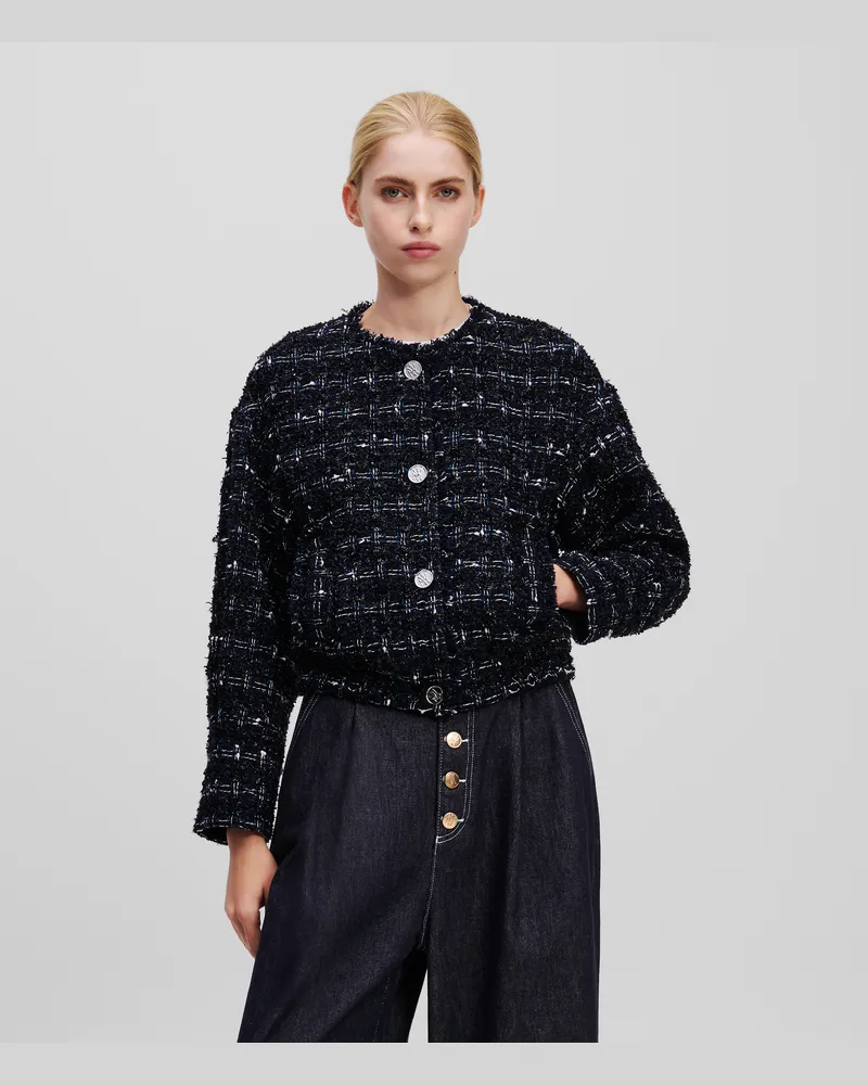 Karl Lagerfeld Karl essential Bomberjacke Aus Bouclé, Frau, Dunkler Marinebouclé, Größe Dunkler