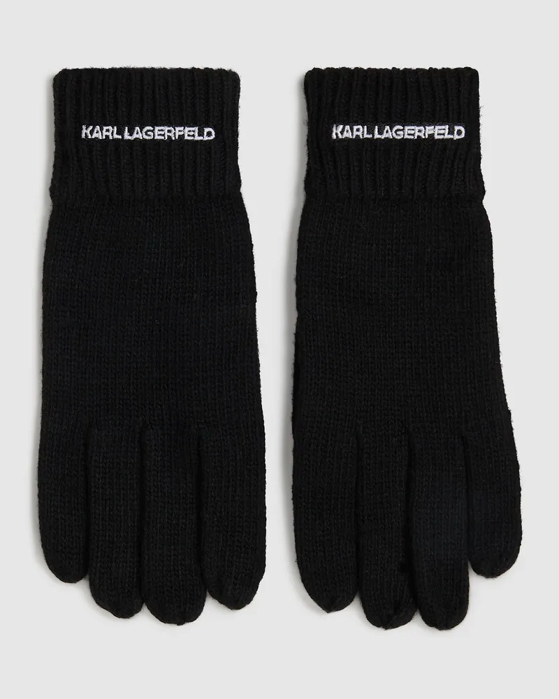 Karl Lagerfeld Strickhandschuhe Mit Logo, Herren, Schwarz, Größe Schwarz