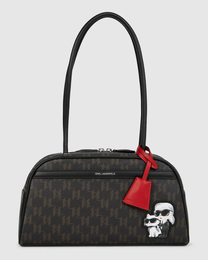 Karl Lagerfeld Ikon Monogram Bowling Bag, Damen, Braun-monogramm, Größe Braun-monogramm