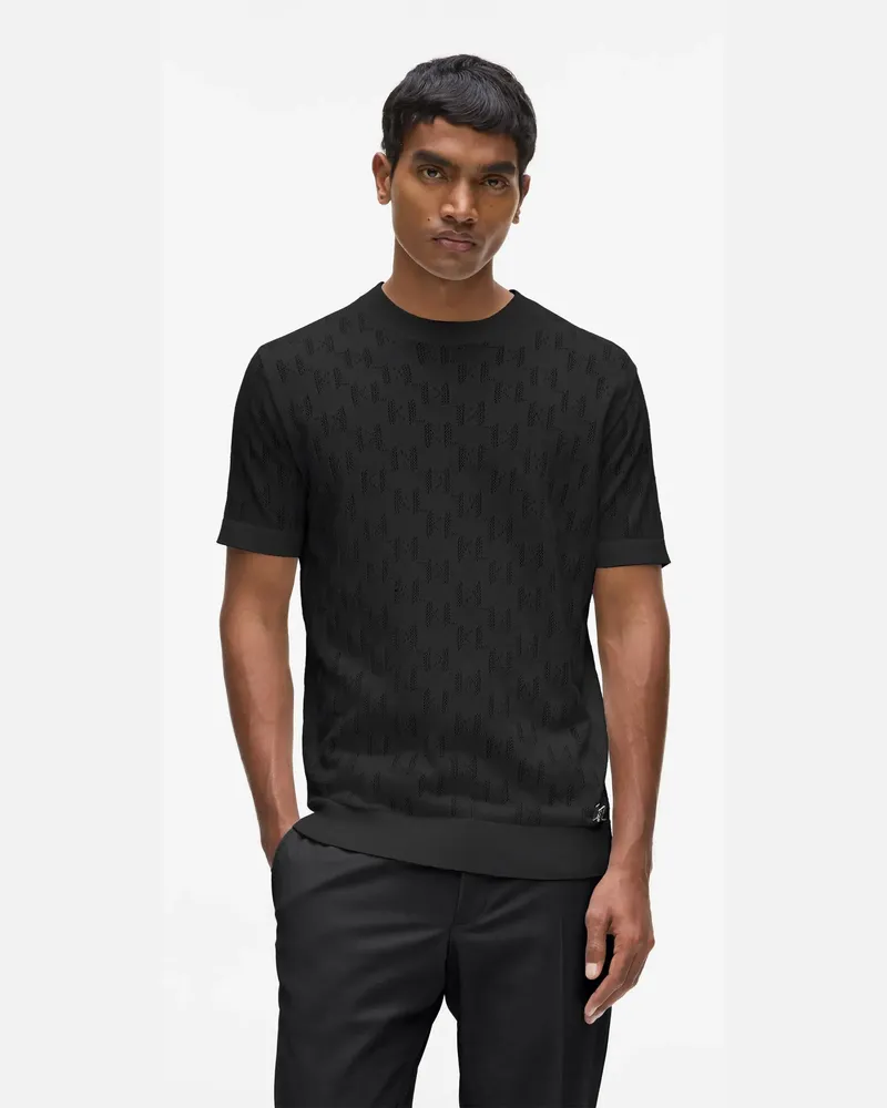 Karl Lagerfeld Kurzärmeliger Pullover Mit Monogramm, Herren, Schwarz, Größe Schwarz