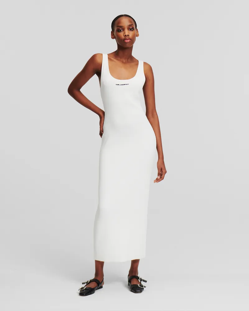 Karl Lagerfeld Ärmelloses Rippstrick-kleid, Frau, Weiss, Größe Weiss