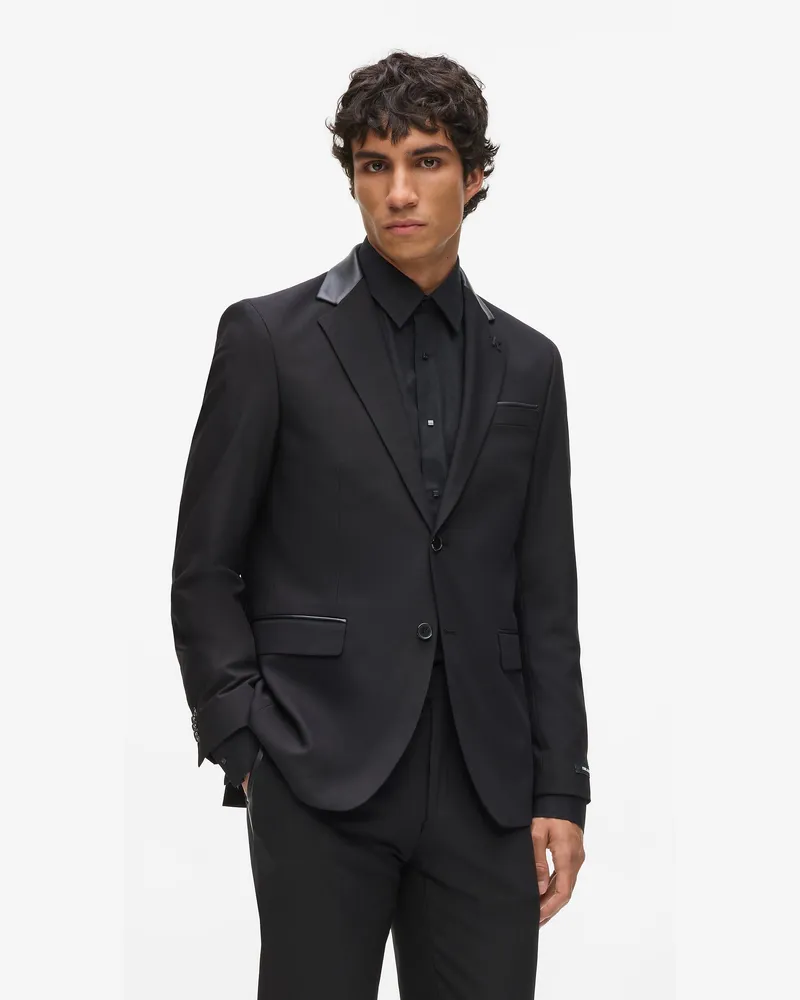 Karl Lagerfeld Blazer Mit Kunstlederdetails, Herren, Schwarz, Größe Schwarz