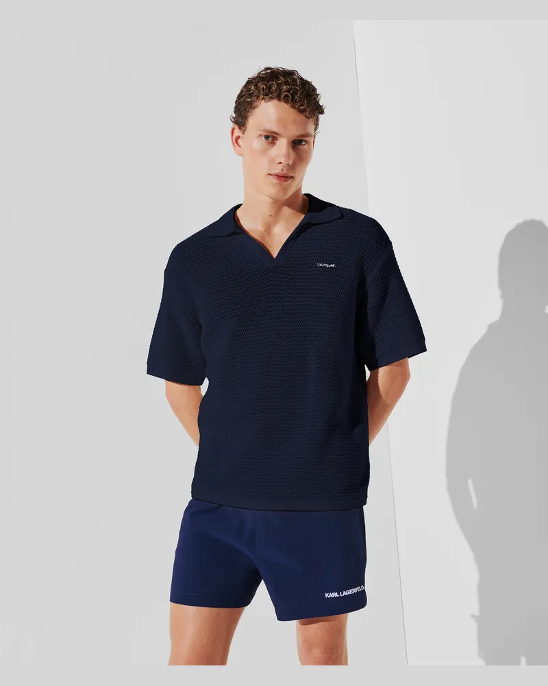 Karl Lagerfeld Hotel karl Gehäkeltes Poloshirt, Mann, Schwarz Iris, Größe Schwarz
