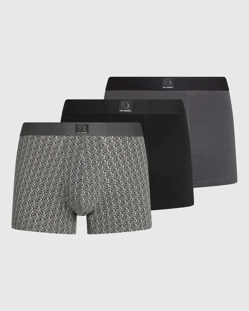 Karl Lagerfeld Boxershorts Mit Ikon-aufnäher - 3er-pack, Male, Ikon All Over Print-dark Shadow-black, Size Grey