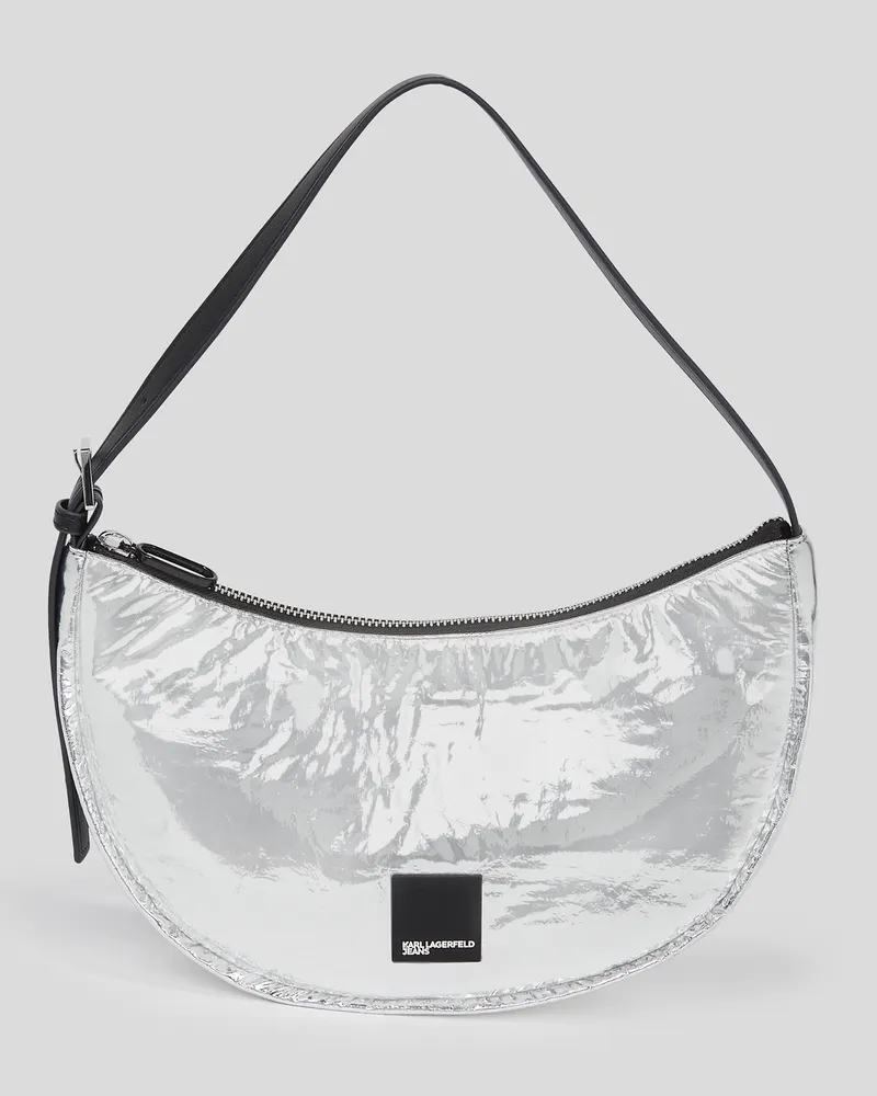 Karl Lagerfeld Klj halbmond-schultertasche In Metallic-optik Mit Box-logo, Frau, Silver, Größe Silver