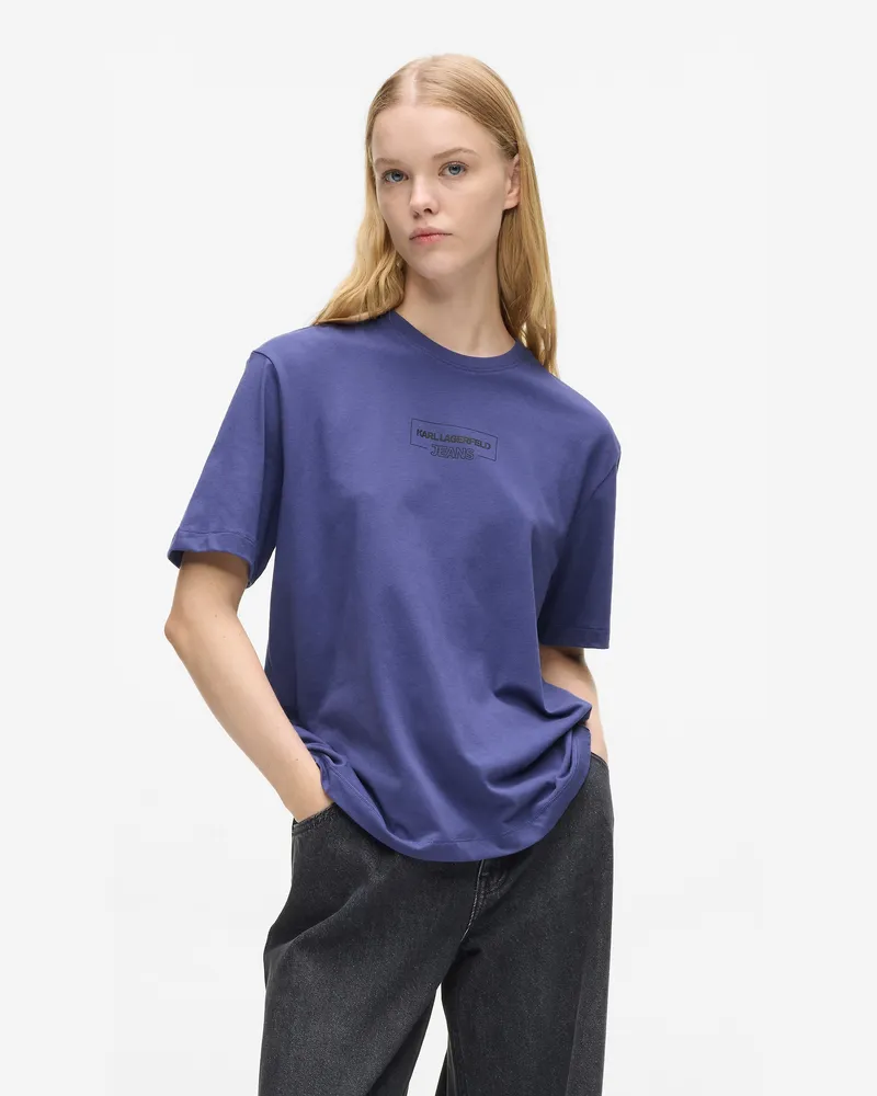 Karl Lagerfeld T-shirt Mit Konturiertem Logo, Damen, Skipper Blau, Größe Skipper