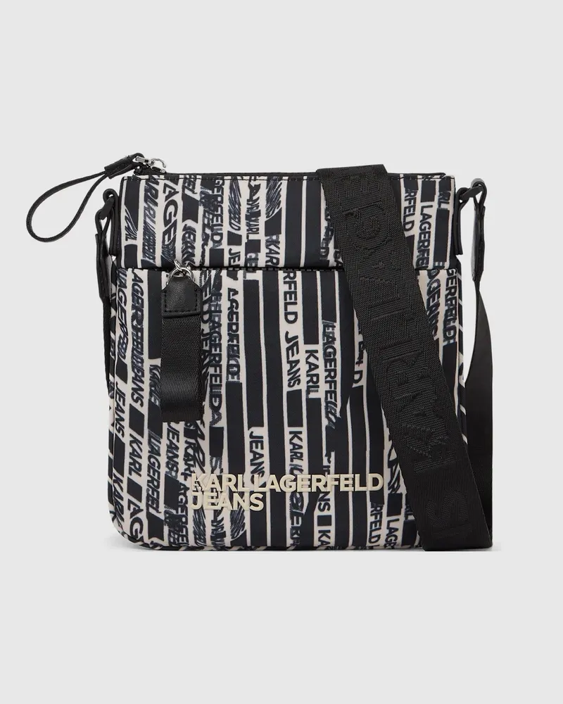 Karl Lagerfeld Umhängetasche Aus Nylon Mit Linearem Logo, Herren, Sonnengelb, Größe Sonnengelb