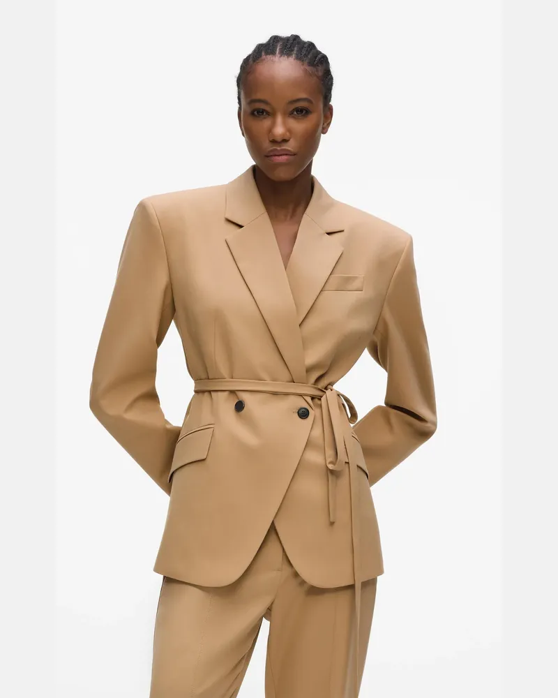 Karl Lagerfeld Taillierter Blazer Mit Bindegürtel, Female, Nougat, Size Beige