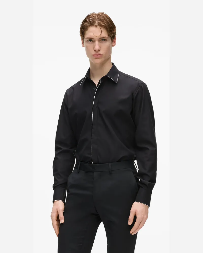 Karl Lagerfeld Kl Studio Hemd Aus Schurwolle, Herren, Schwarz, Größe Schwarz