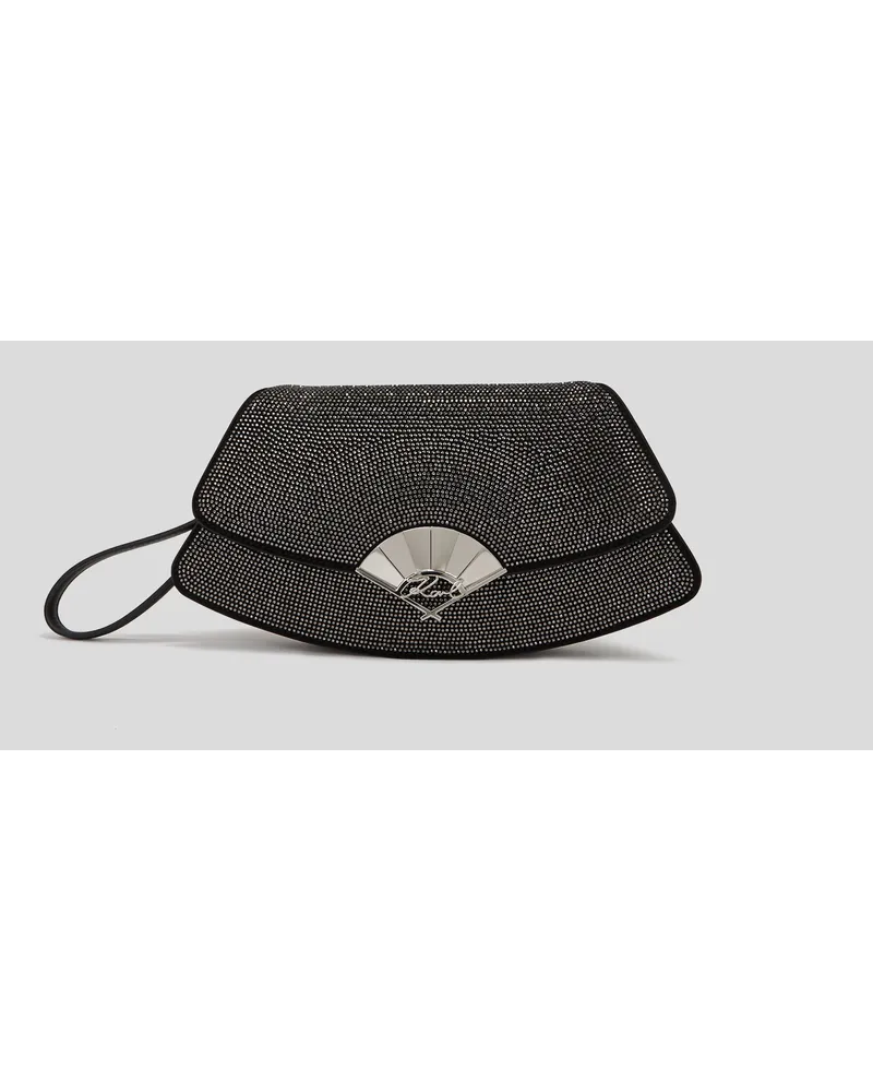 Karl Lagerfeld K/archive Clutch in Fächer-optik mit Strasssteinen, Frau, Schwarz Schwarz