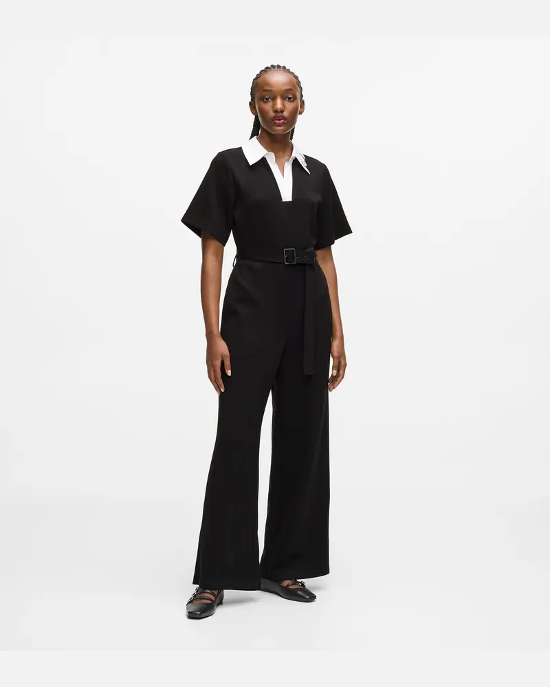 Karl Lagerfeld Signature Jumpsuit Mit Kragen, Damen, Schwarz, Größe Schwarz