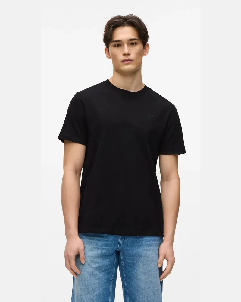 Karl Lagerfeld T-shirt Aus Leinenmischgewebe Mit Monogramm, Male, Schwarz, Size Black