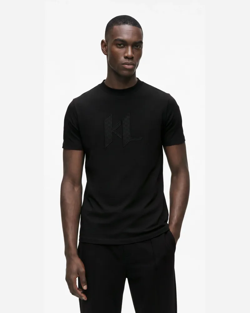 Karl Lagerfeld Monogram-t-shirt Mit Rundhalsausschnitt, Male, Schwarz, Size Black