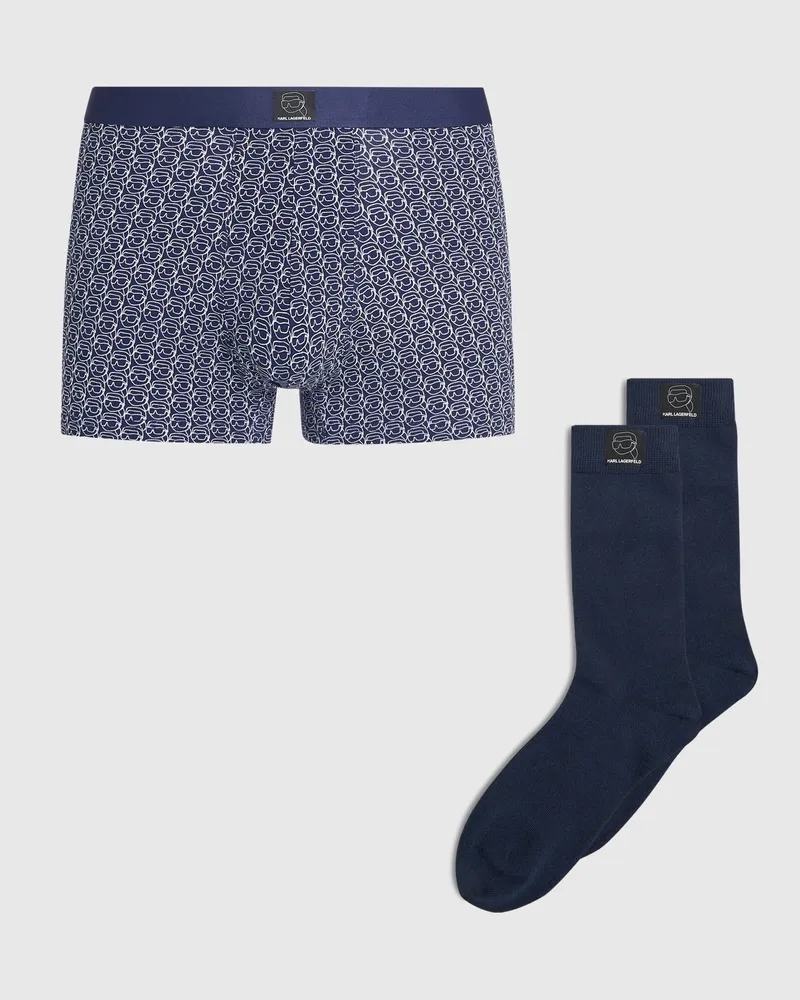 Karl Lagerfeld Geschenkset Mit Ikon-boxershorts Und Socken, Herren, Ikon All Over Print-peacoat, Größe Ikon
