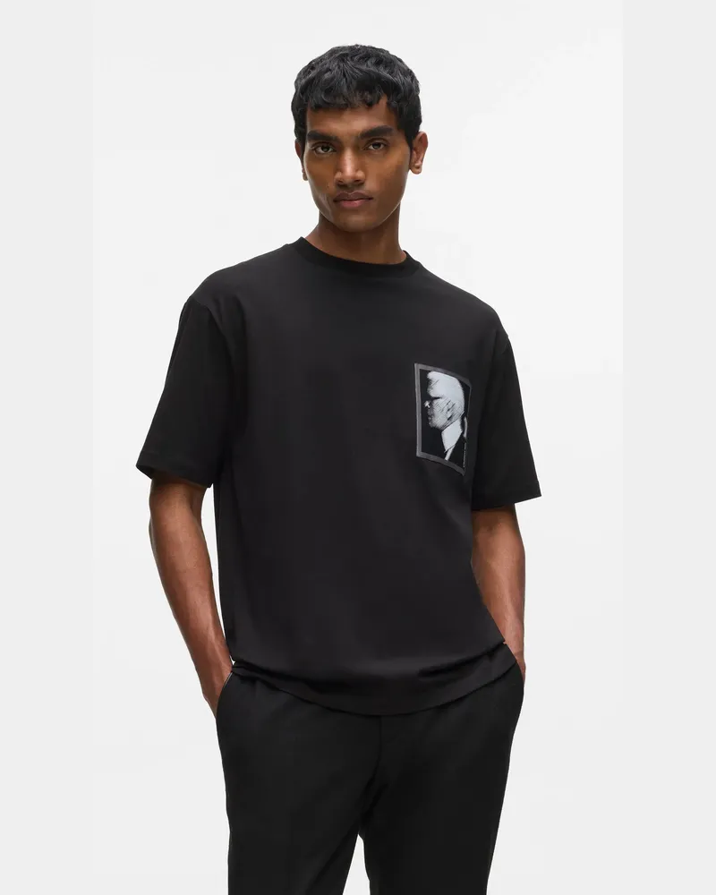 Karl Lagerfeld Karl Porträt-t-shirt Mit Lockerer Passform, Male, Schwarz, Size Black