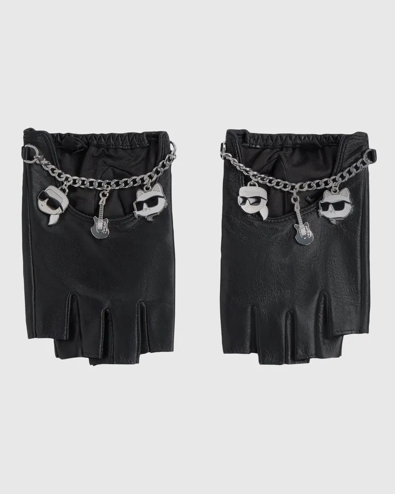 Karl Lagerfeld Ikon Fingerlose Handschuhe Mit Anhängern, Female, Schwarz, Size Black