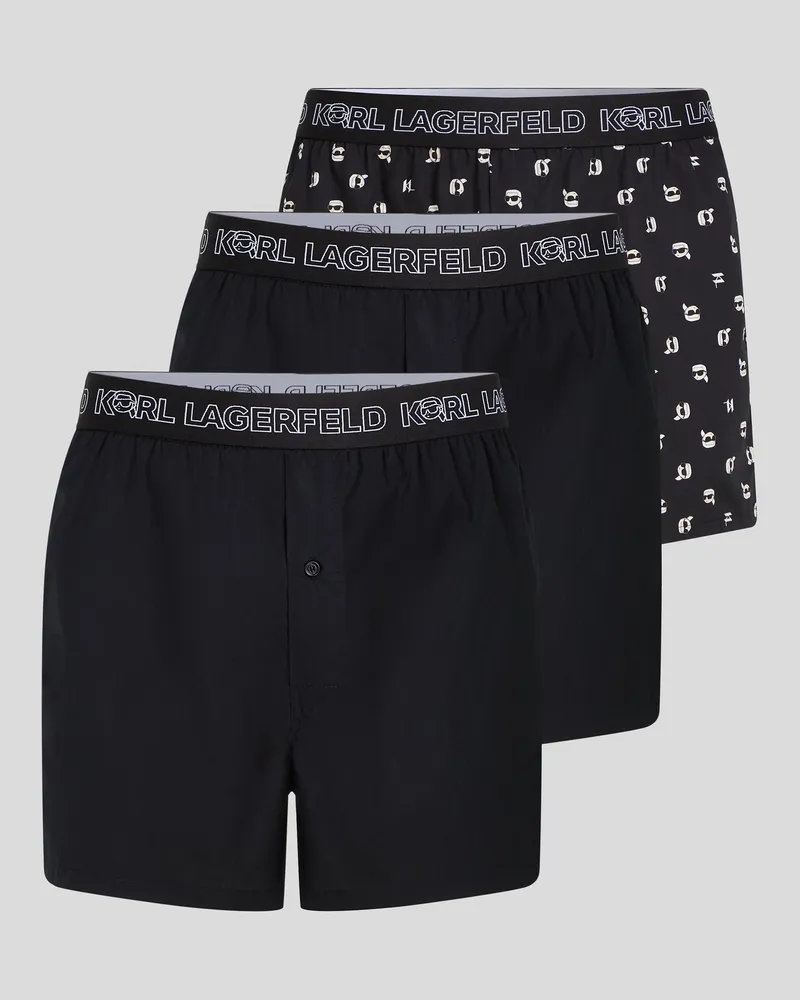 Karl Lagerfeld Ikon Gewebte Boxershorts – 3er-pack, Mann, Schwarz/Ikon All Over Print, Größe Schwarz