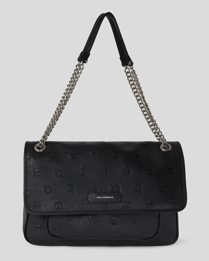 Karl Lagerfeld Ikon Monogram Grosse Schultertasche, Frau, All Over Print Tonal Schwarz, Größe All