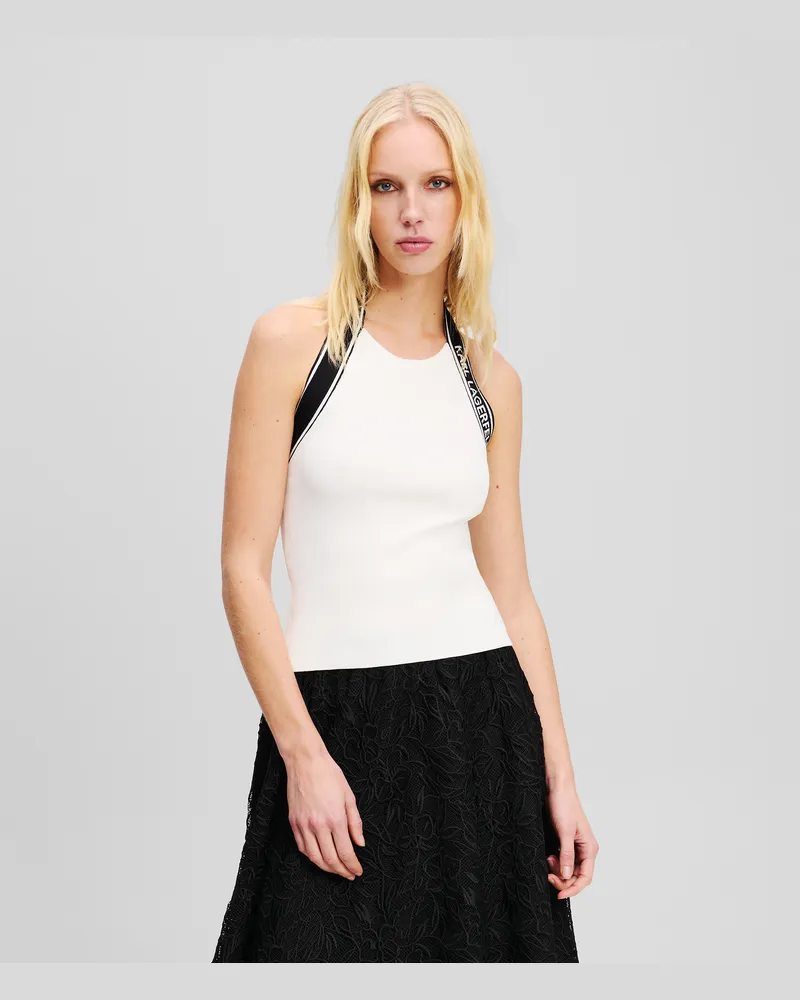 Karl Lagerfeld Halterneck-top Mit Logo, Frau, Weiss/Schwarz, Größe Weiss