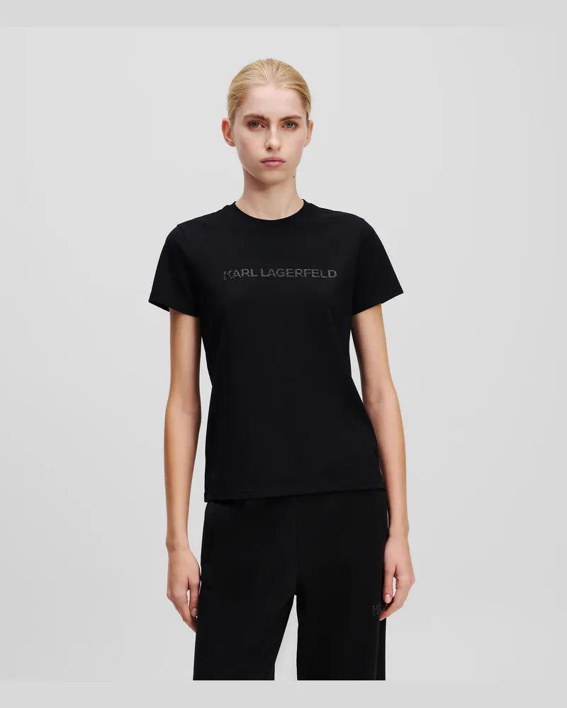 Karl Lagerfeld T-shirt Mit Glitzerndem Logo, Frau, Schwarz, Größe Schwarz
