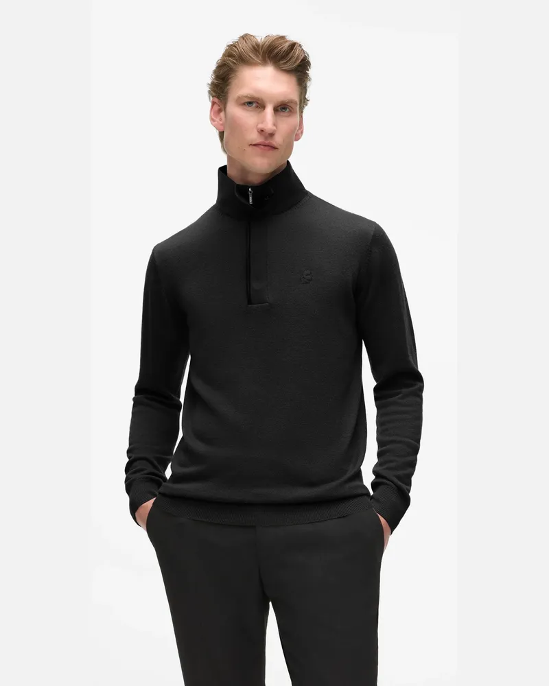 Karl Lagerfeld Woll-pullover Mit Halblangem Reißverschluss, Male, Schwarz, Size Black