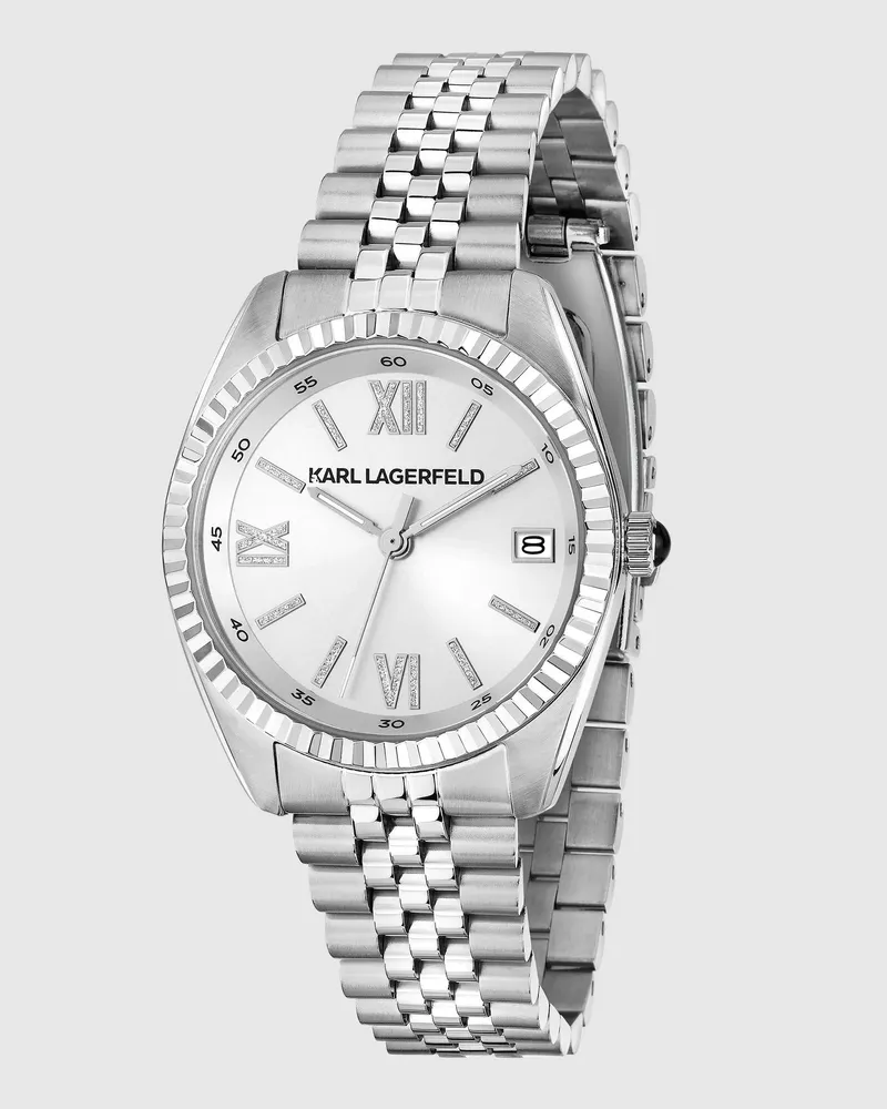 Karl Lagerfeld Silberne Runde Logo-armbanduhr, Damen, Silver, Größe Silver