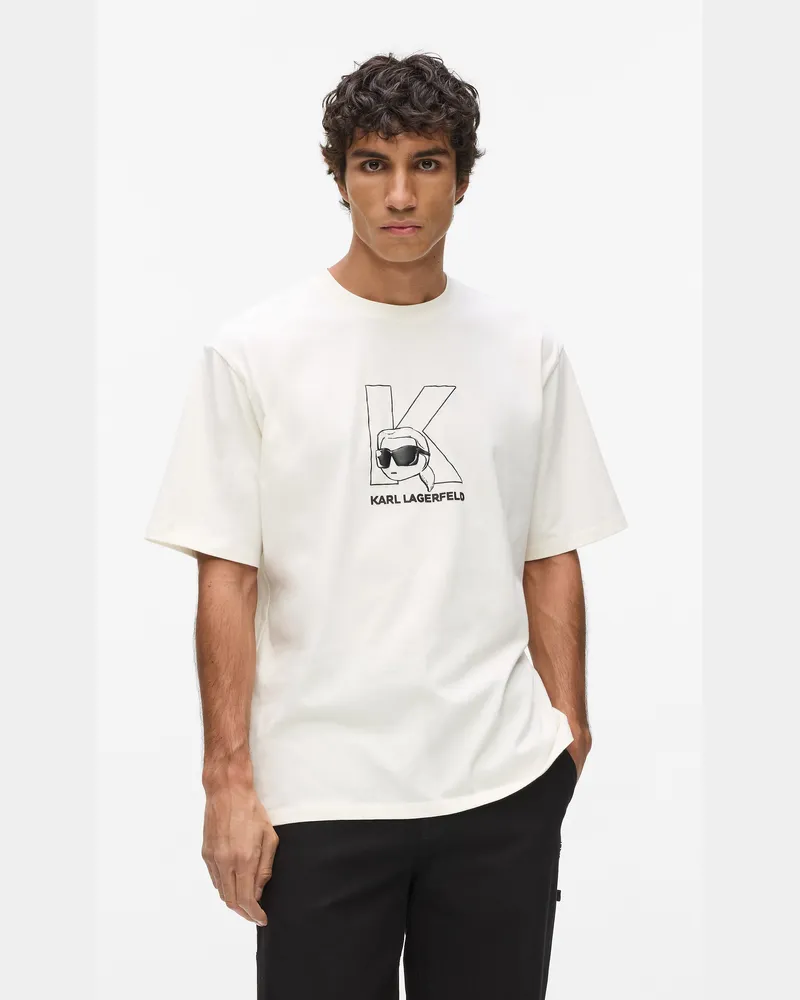Karl Lagerfeld Ikon T-shirt Mit K-initiale, Herren, Cannoli-creme-melange, Größe Cannoli-creme-melange