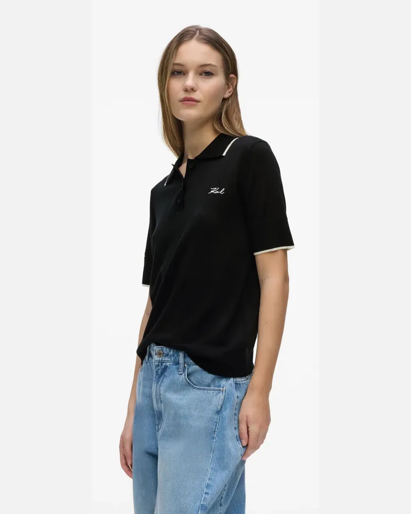 Karl Lagerfeld Merinowoll-polo, Damen, Schwarz, Größe Schwarz