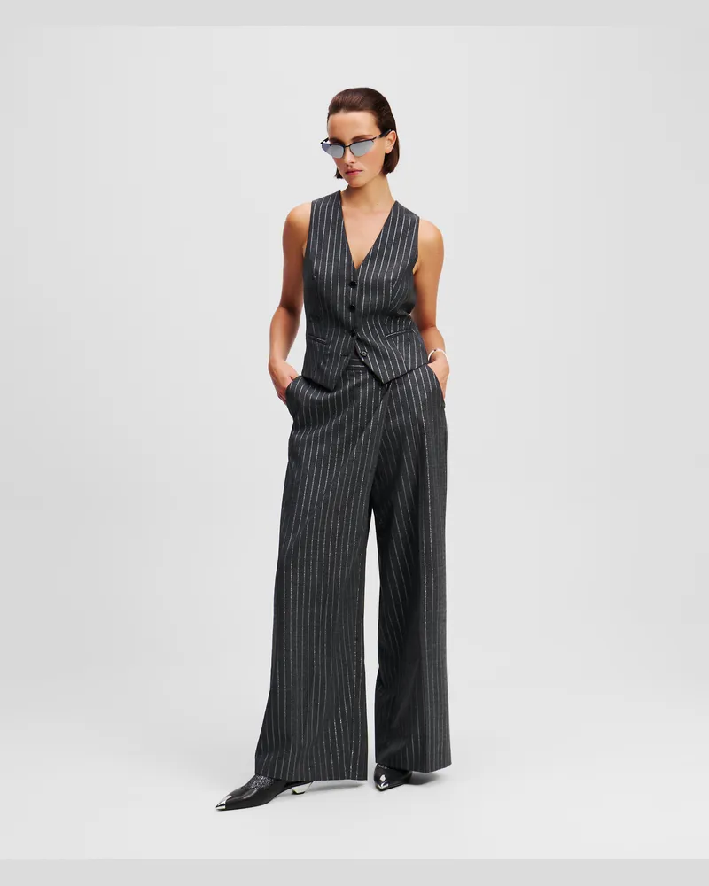 Karl Lagerfeld Metallic-nadelstreifenhose Mit Wickelbund, Frau, Ruhiger Farbton, Größe Ruhiger