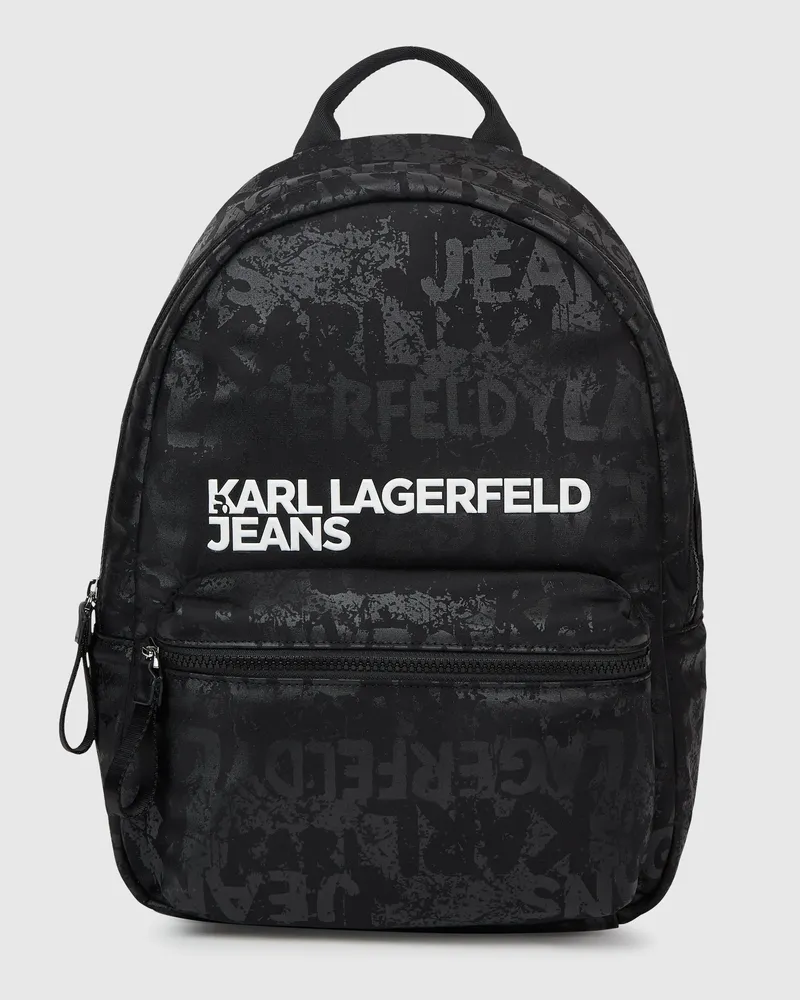 Karl Lagerfeld Rucksack Aus Nylon Mit Grafikprint, Male, Allover-print Mit Strukturiertem Logo – Schwarz, Size Black