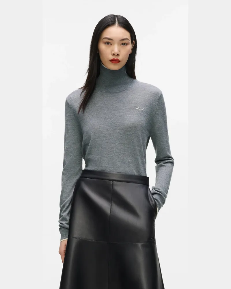 Karl Lagerfeld Rollkragenpullover Aus Wolle, Female, Mid Grey Melange, Size Grey